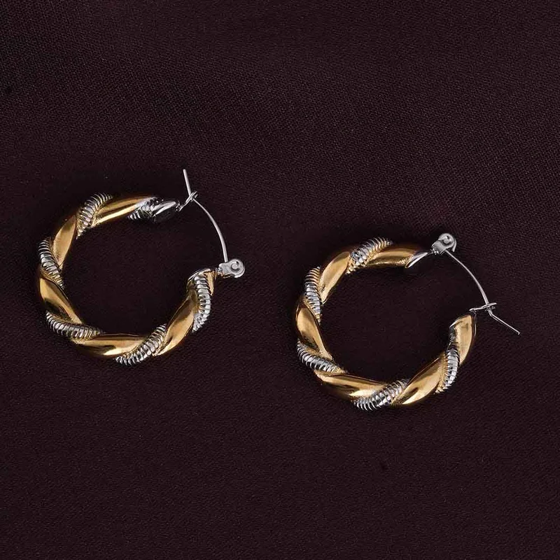 Palmonas PALMONAS Golden Silver Twisted Hoop Earrings for Women | Waterproof & Anti-Tarnish